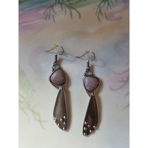 Silver & Purple Stone Dangle Earrings - Picture 2 of 3